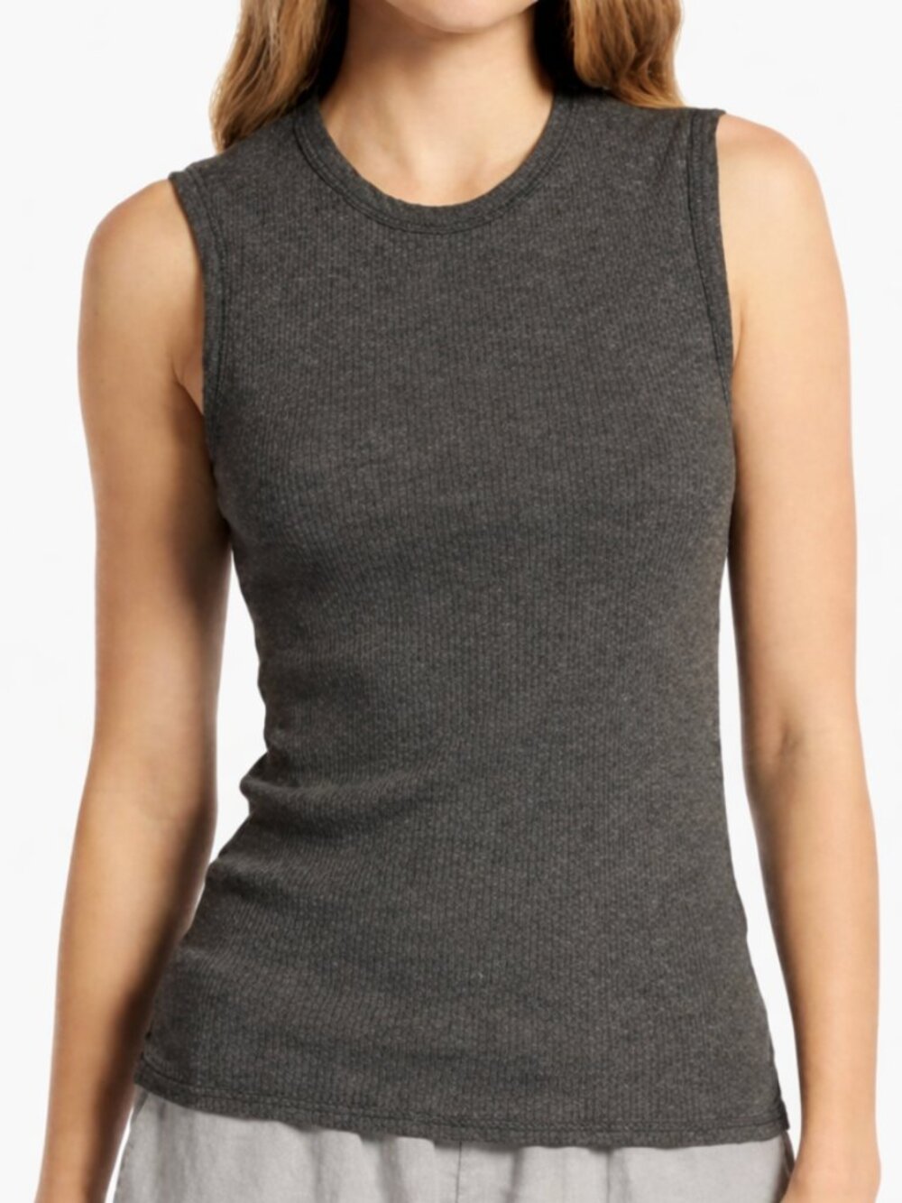 JAMES PERSE Estilo Crewneck Ribbed Charcoal Gray Classic Modern Tank Top 0 XS S - Picture 2 of 7